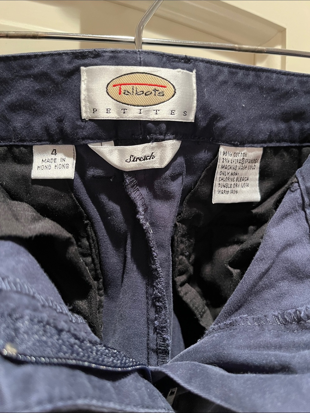 Vtg Talbots Navy Chino Stretch Pants Straight Leg Cotton Blend Size 4 Petite - Picture 2 of 11